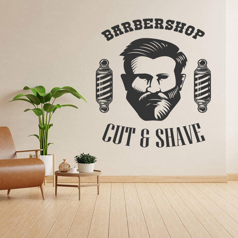 Vintage Beard Graphic Wall Sticker for Barber Shop with Motivational Quote