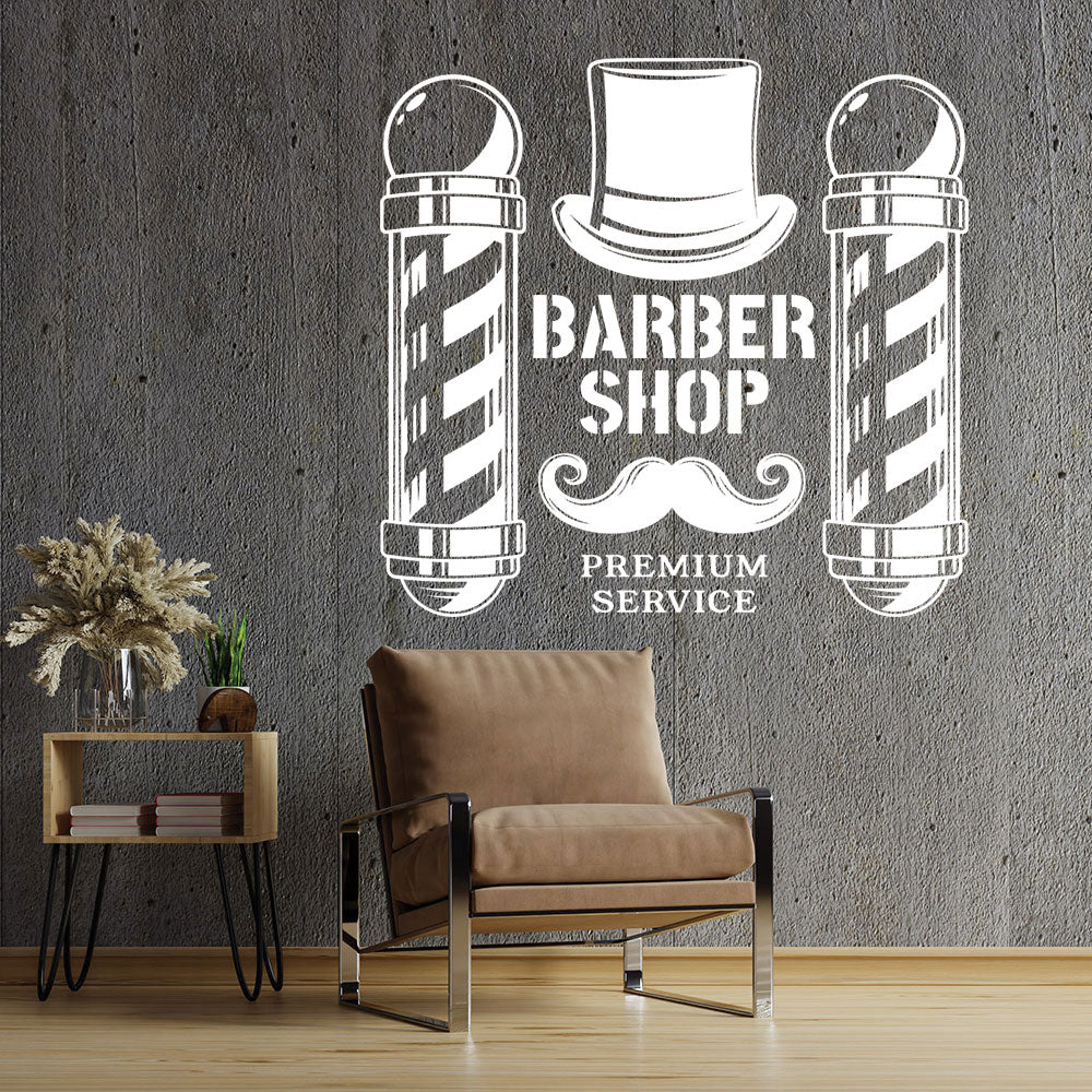 Barber Shop Wall Decal with Hipster Beard Design and Classic Quote