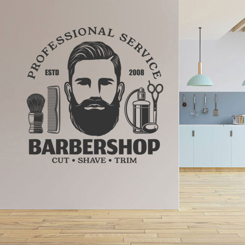 Modern Barber Shop Wall Sticker with Beard Art and Inspiring Quote