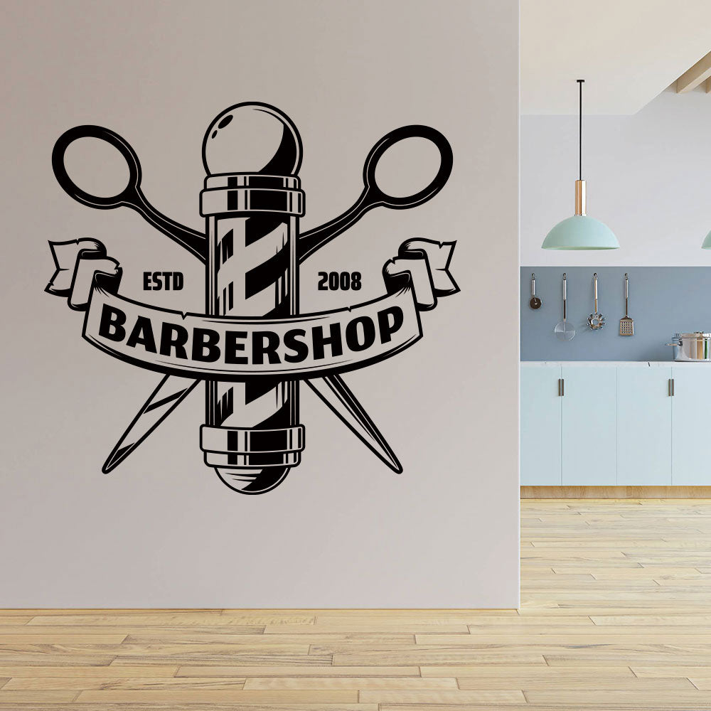 Custom Barber Shop Wall Sticker with Beard Graphics for Salon Decor