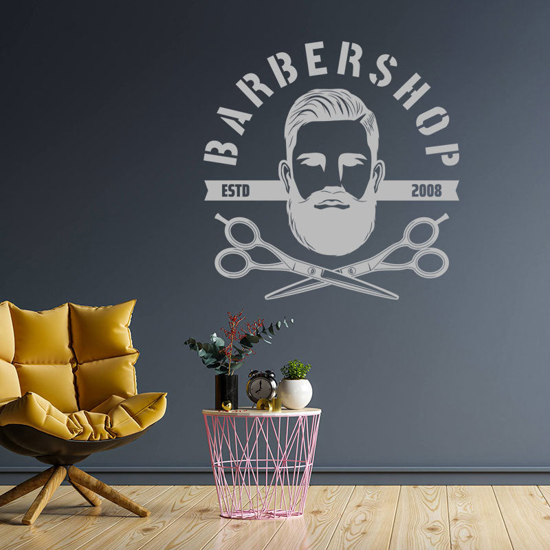 Creative Barber Shop Wall Decal with Hipster Beard Graphic and Quote