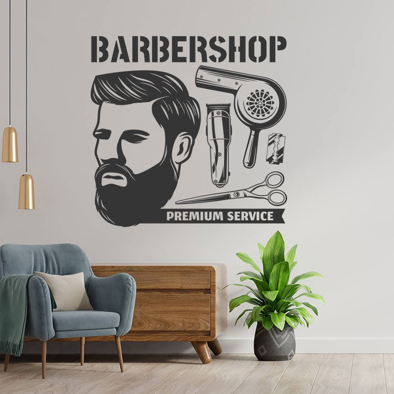 Stylish Beard Graphic Wall Sticker with Barber Shop Quote for Decor