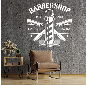 Modern Barber Shop Wall Sticker with Hipster Beard Design and Custom Quote