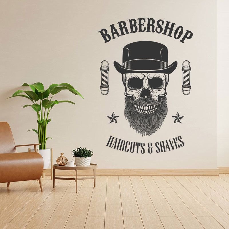 Barber Shop Wall Sticker with Trendy Beard Art and Motivational Quote