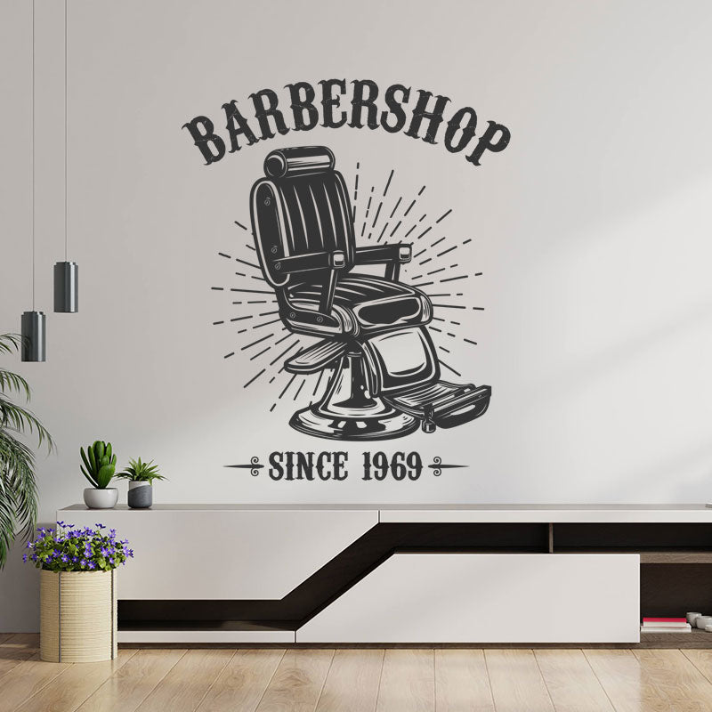 Vintage Barber Shop Wall Sticker with Beard Graphics and Classic Quote