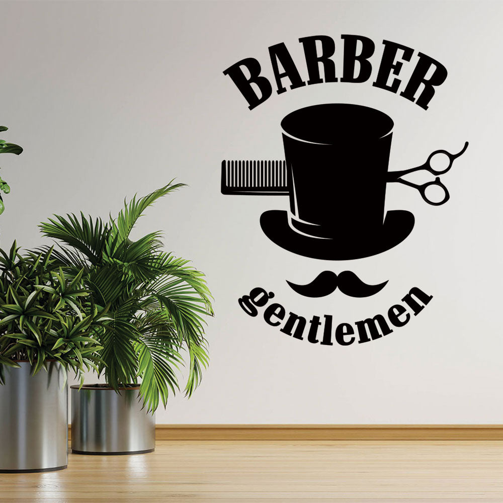 Barber Shop Wall Sticker Featuring Scissors and Hair Graphic Design