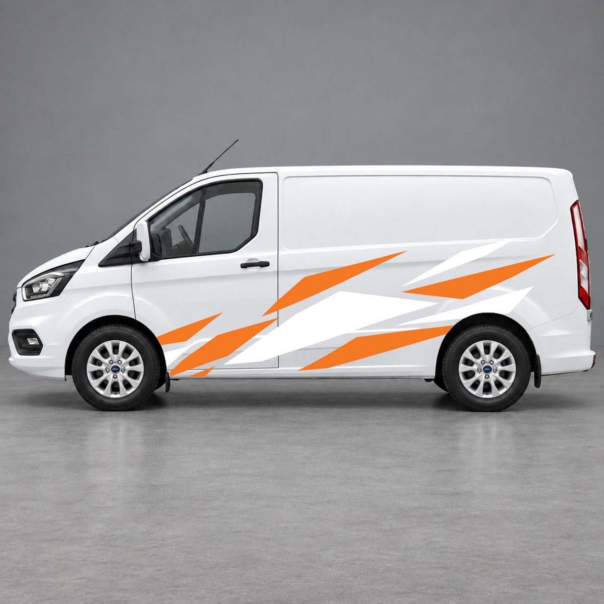 Ford Transit Custom Angular Shard Racing Side Graphics in White & Orange