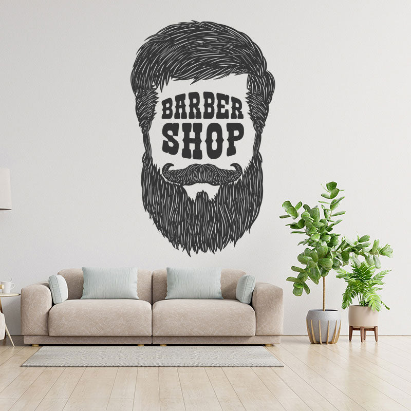 Customizable Barber Shop Wall Sticker with Beard Art and Positive Quote