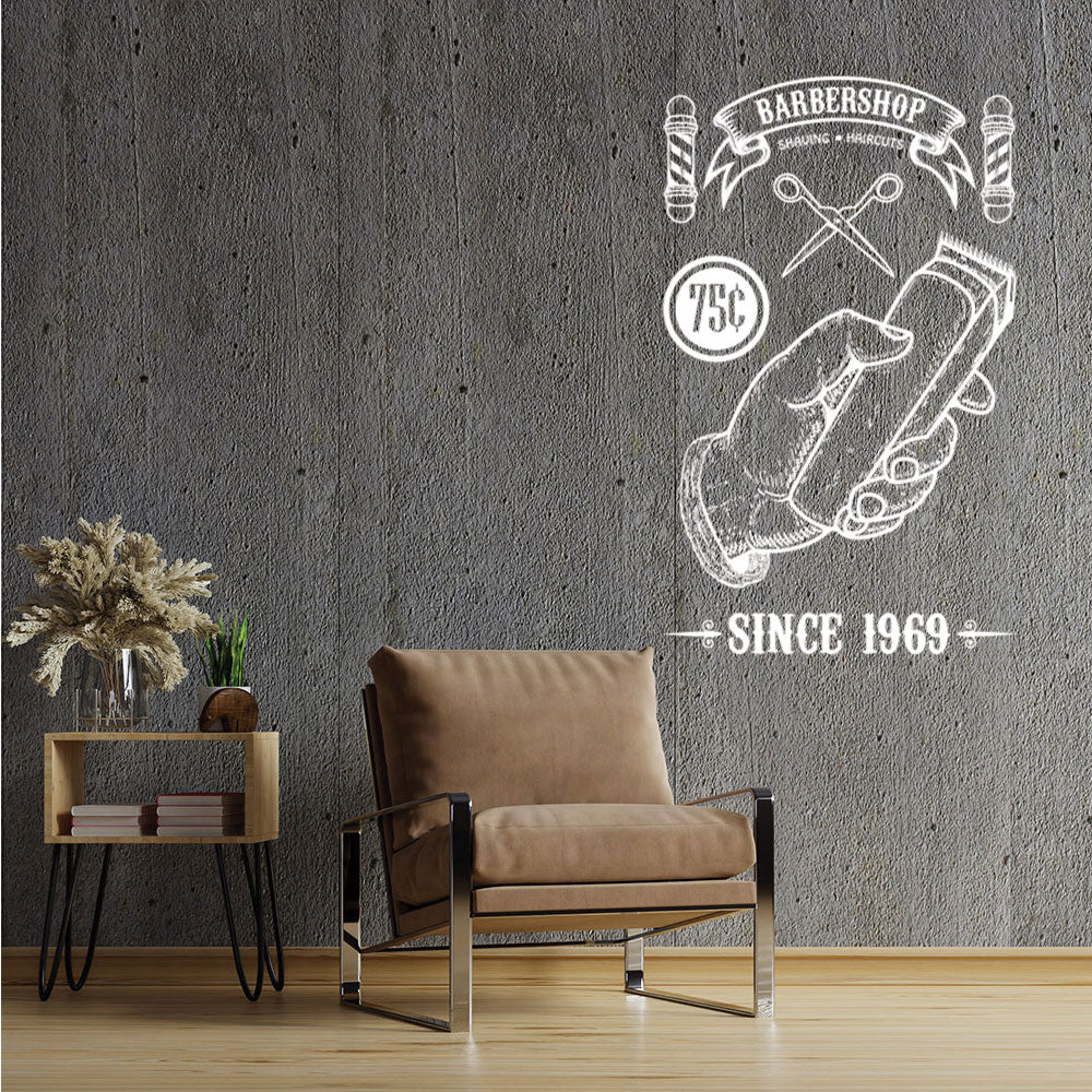 Barber Shop Wall Sticker with Cool Hipster Beard Graphic and Life Quote