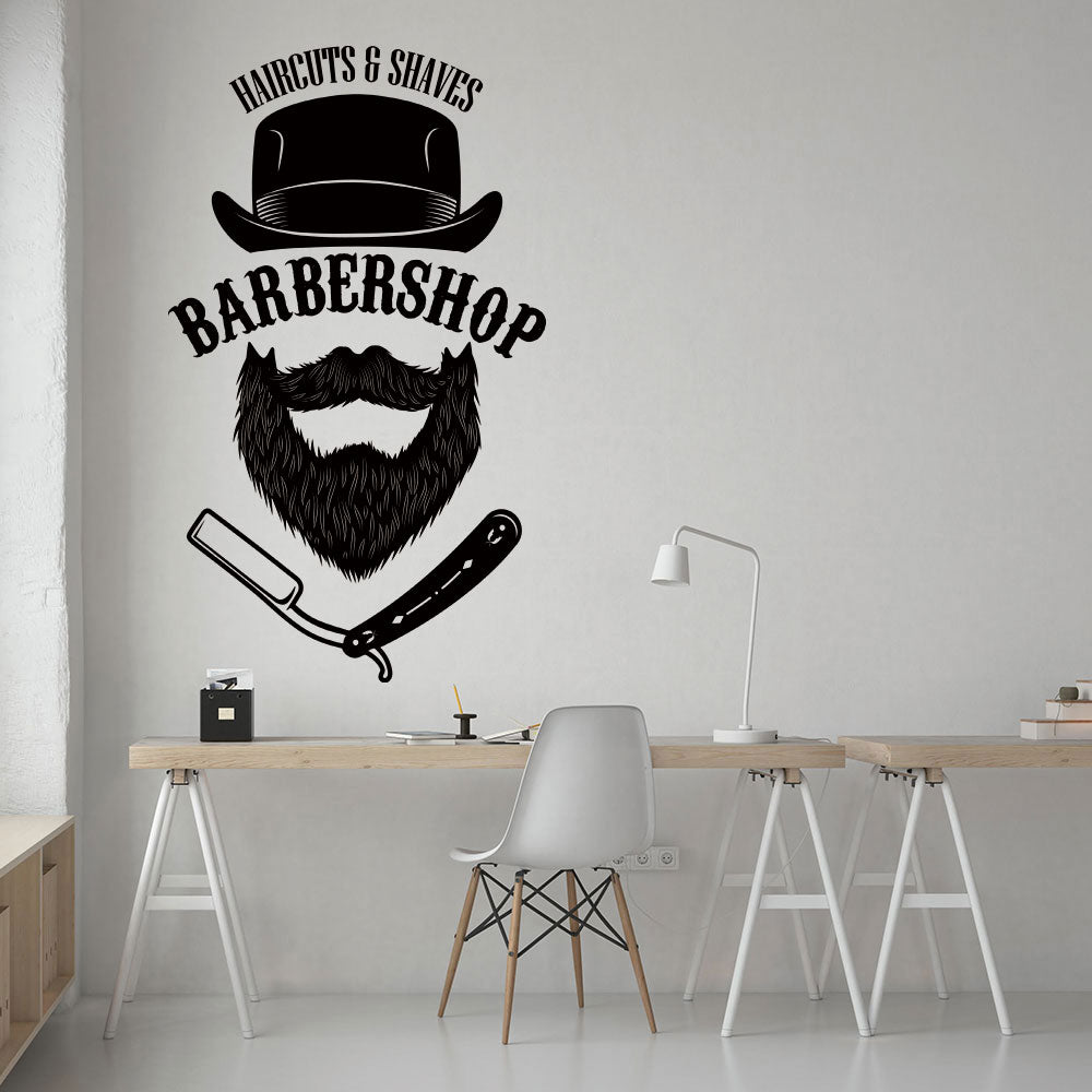 Unique Barber Shop Wall Sticker with Beard Graphics and Motivational Phrase