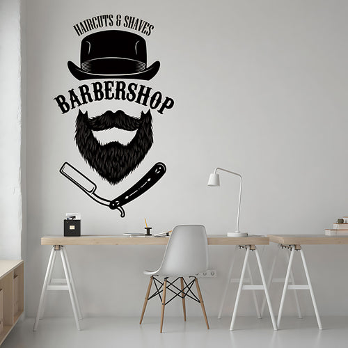 Personalised Barbershop Wall Decal – Est. Year Skull & Crossed Razors