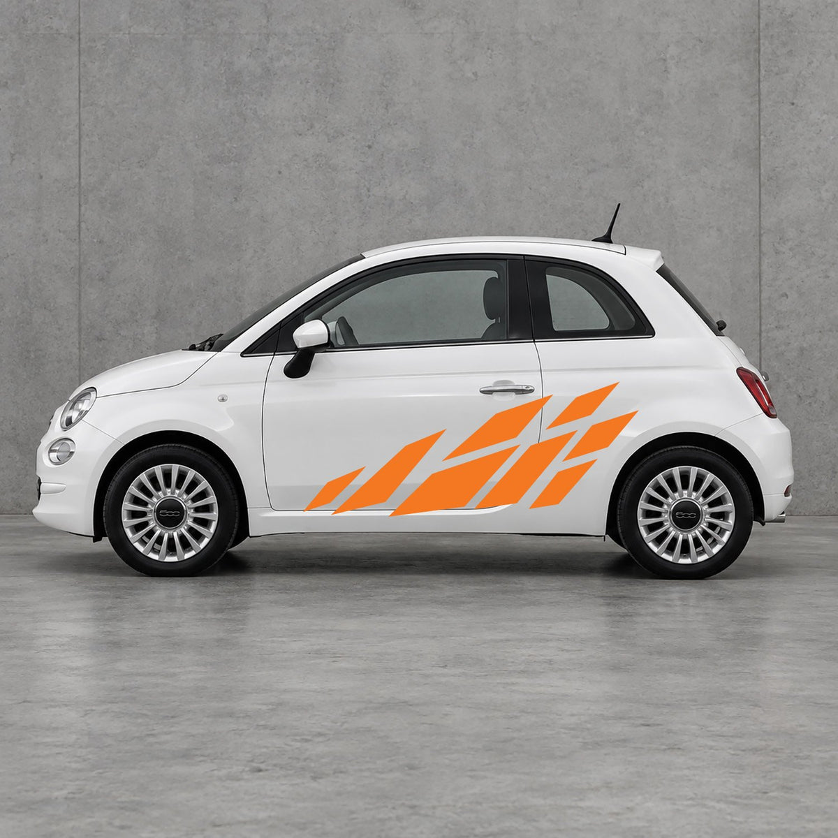 Fiat 500 Racing Flag Side Graphics Kit - Pair Supplied in Orange & Orange