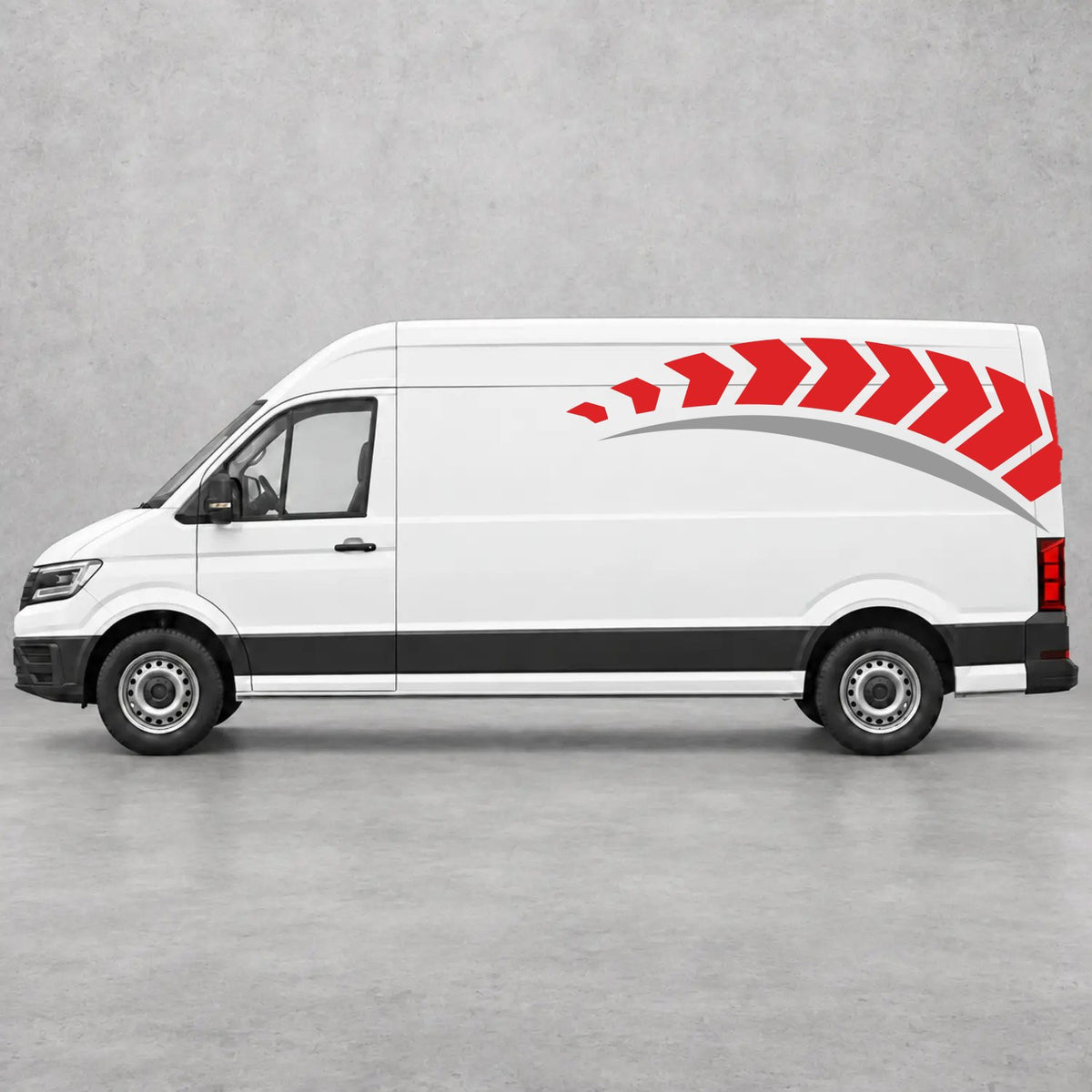 VW Crafter Chevron Track Side Graphics in Red & Grey