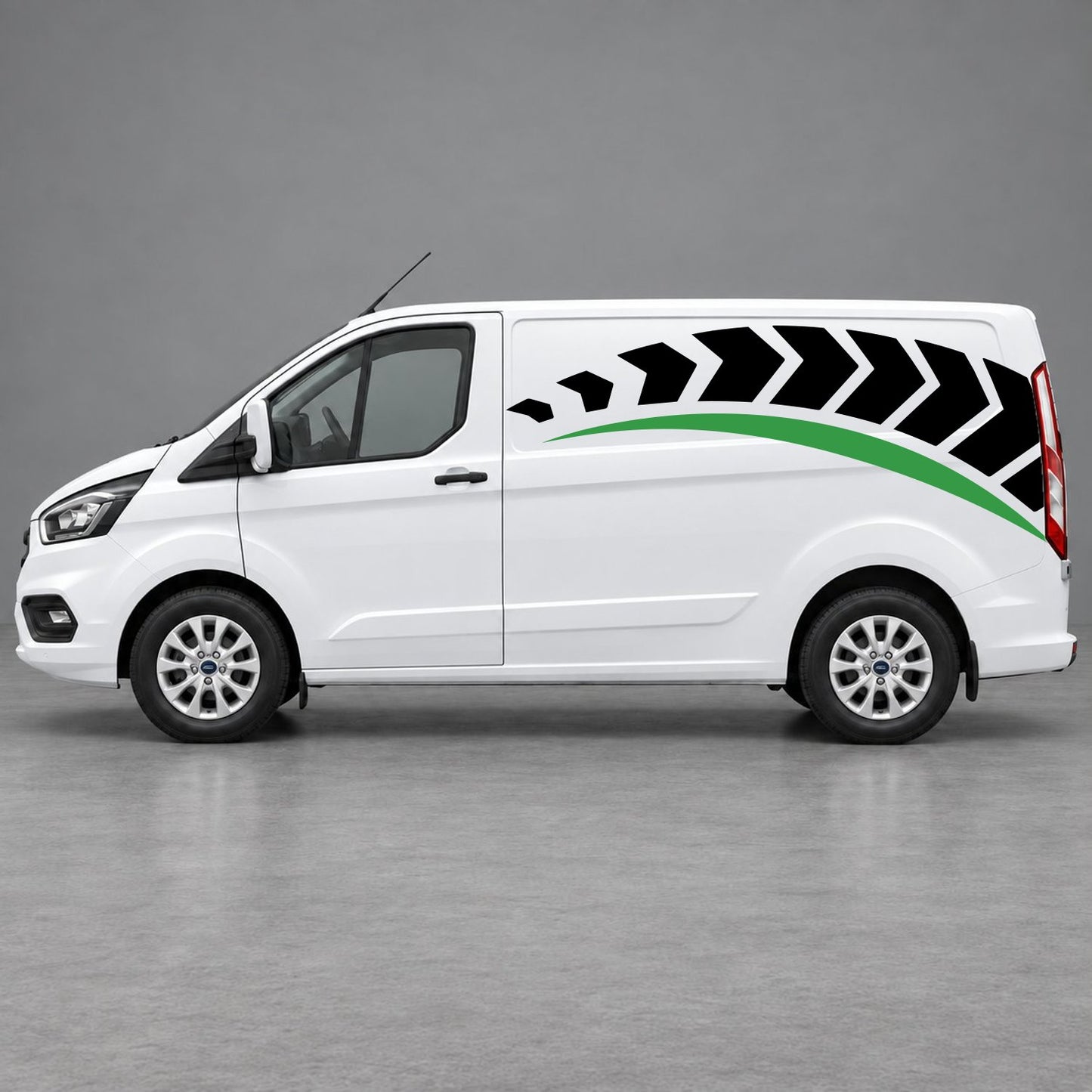 Ford Transit Custom Chevron Track Side Graphics in Black & Green