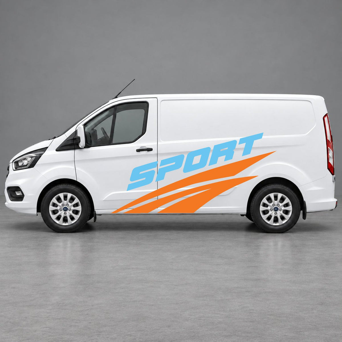 Ford Transit Custom Sport Twin Stripe Side Graphics in Orange & Light Blue