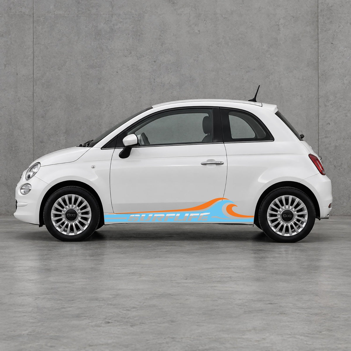 Fiat 500 Surf Life Side Stripes Kit - Pair Supplied in Light Blue & Orange
