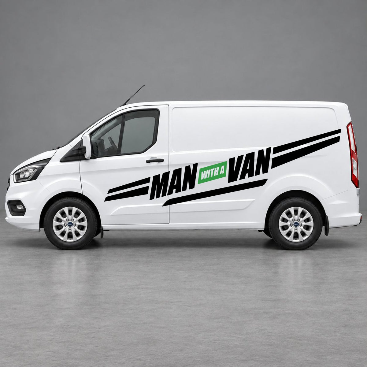 Ford Transit Custom Man with a Van Side Stripes in Black & Green
