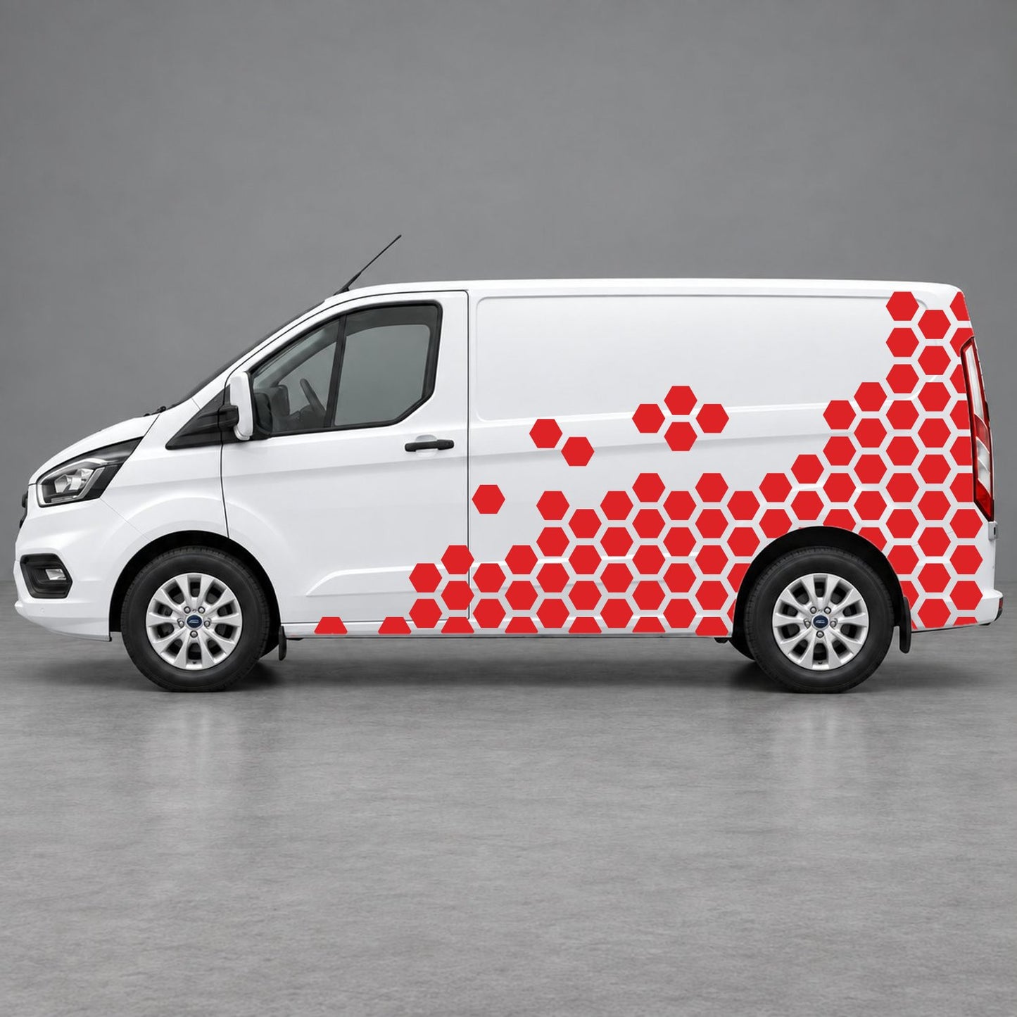Ford Transit Custom Honeycomb Fade Side Graphics in Red
