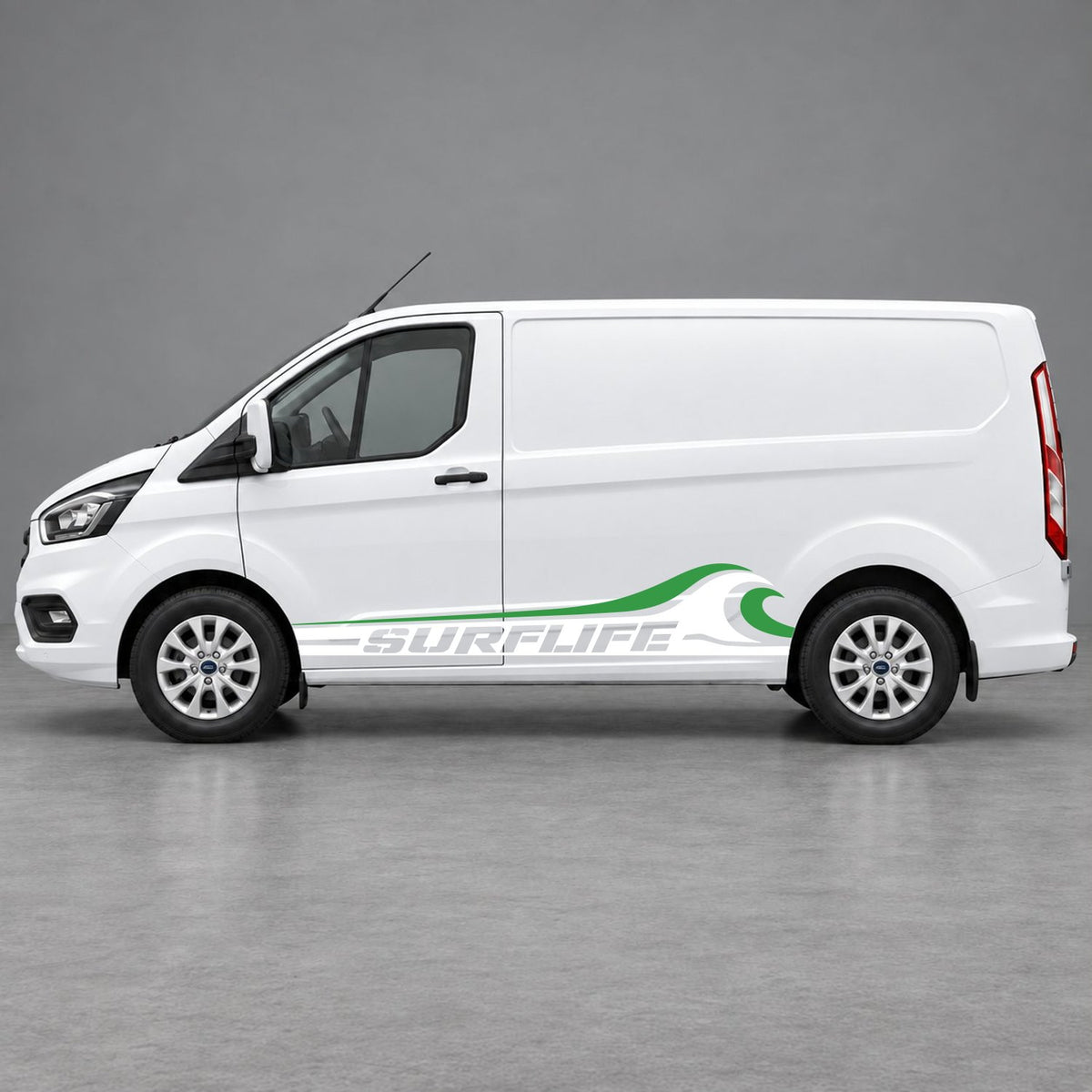 Ford Transit Custom Surflife Wave Side Stripes in White & Green