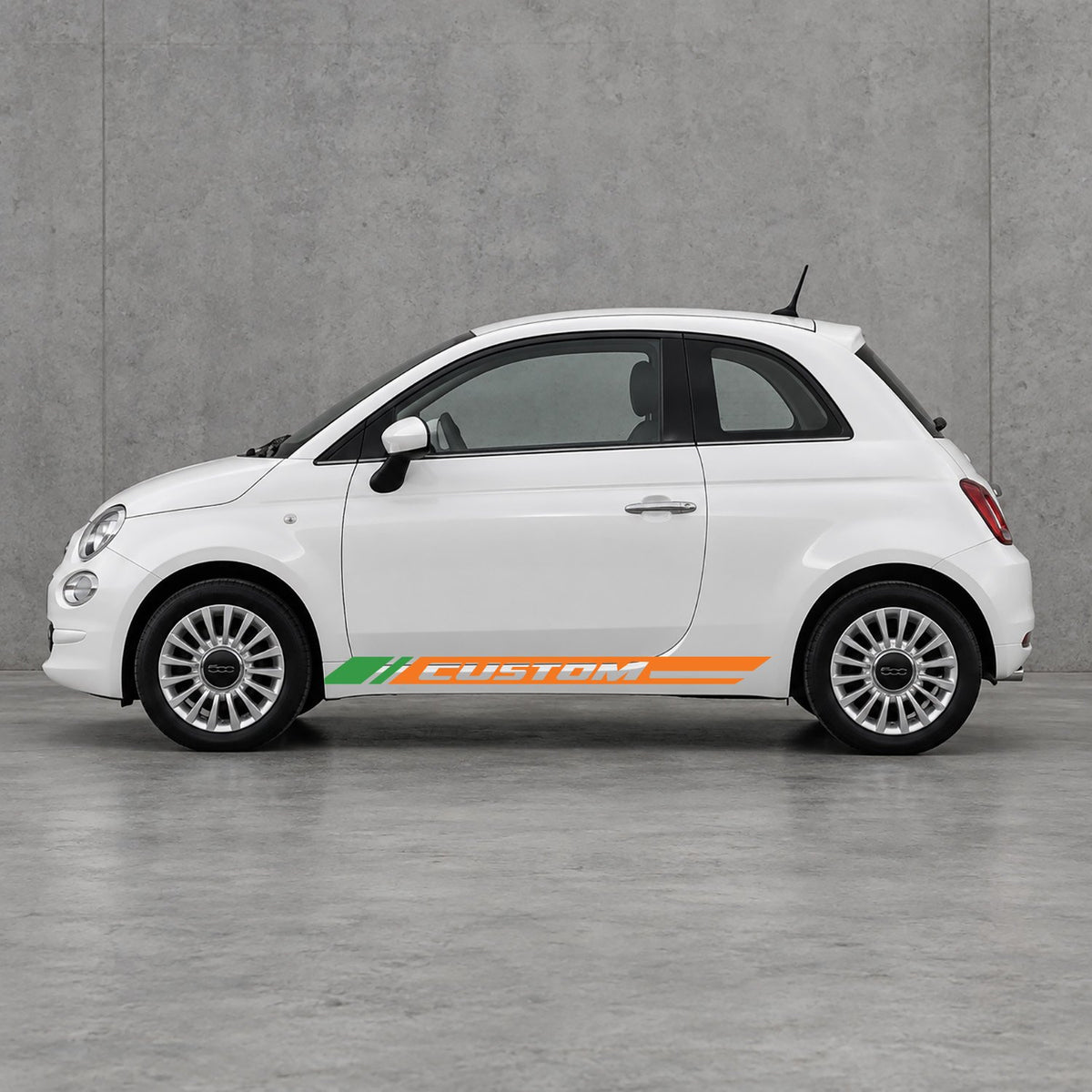 Fiat 500 Custom Lower Side Stripes Kit - Pair Supplied in Orange & Green