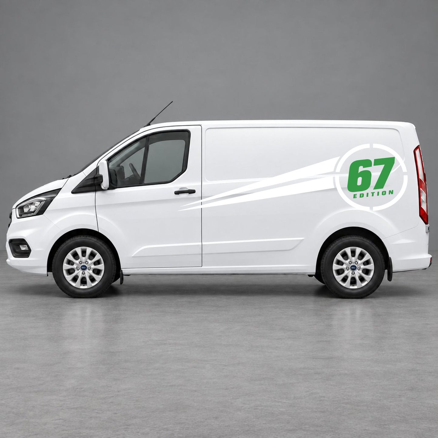 Ford Transit Custom Personalised Number Edition Side Stripes in White & Green