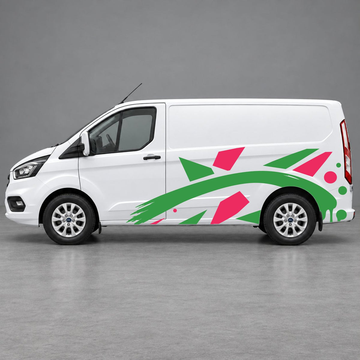 Ford Transit Custom Abstract Geometric Splash Side Graphics in Pink & Green
