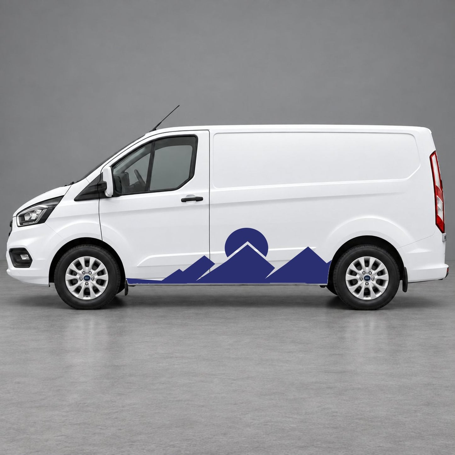 Ford Transit Custom Minimal Mountain Peak Side Graphics in Navy Blue & Navy Blue