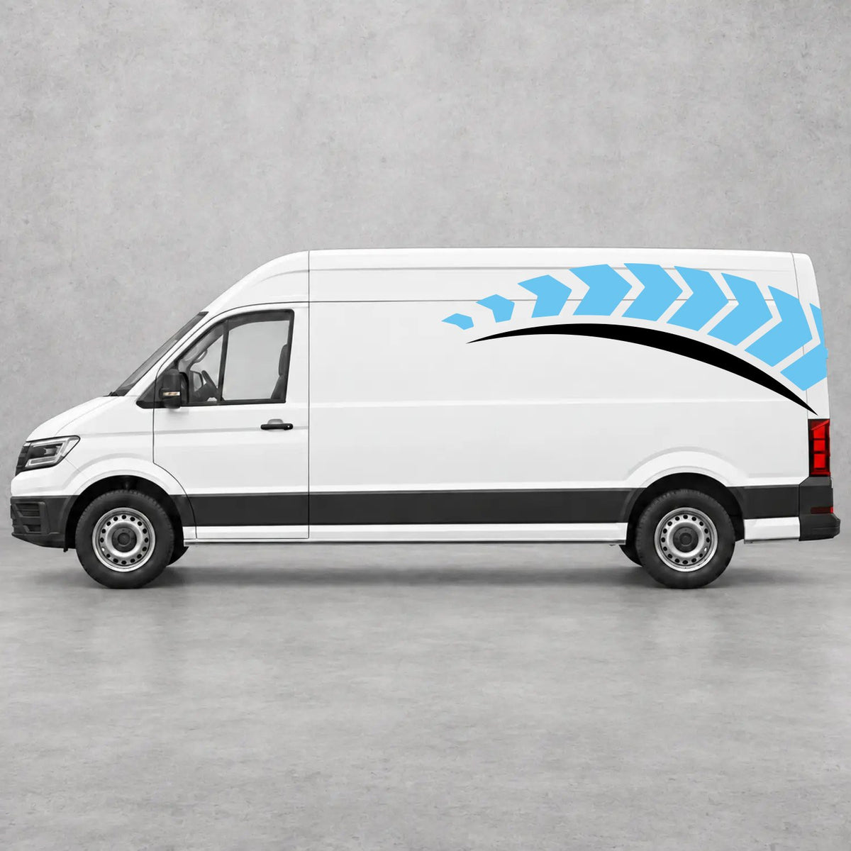 VW Crafter Chevron Track Side Graphics in Light Blue & Black