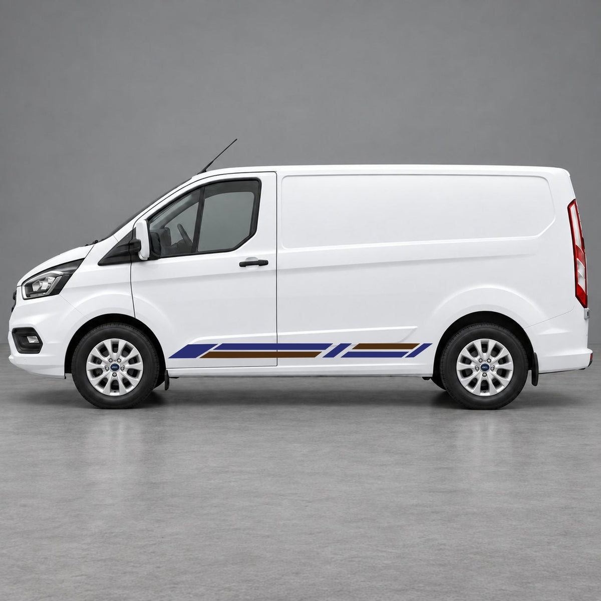 Ford Transit Custom Geometric Lower Side Stripes in Navy Blue & Brown