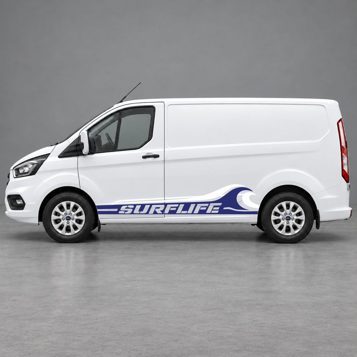 Ford Transit Custom Surflife Wave Side Stripes in Navy Blue & White