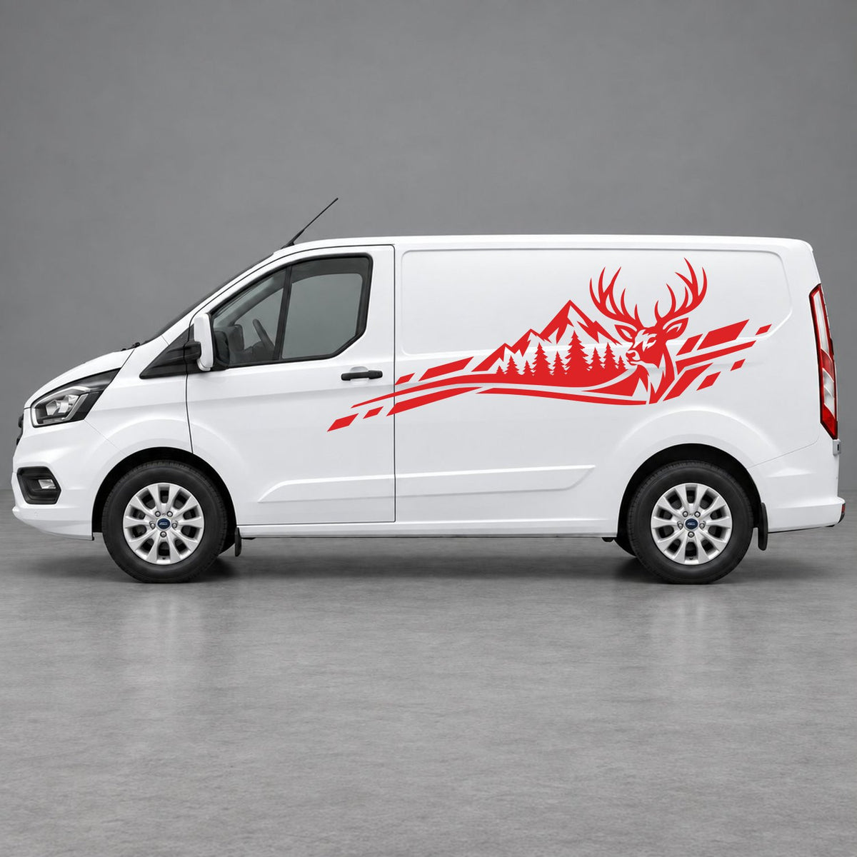Ford Transit Custom Stag Mountain & Forest Side Graphics in Red