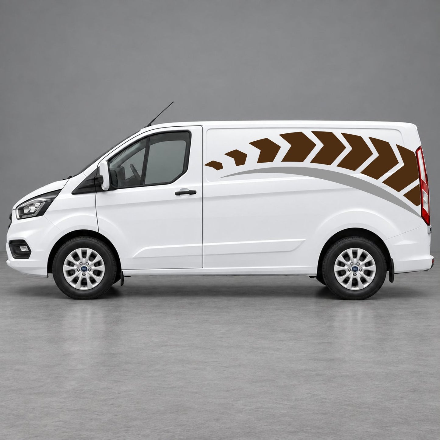 Ford Transit Custom Chevron Track Side Graphics in Brown & Grey