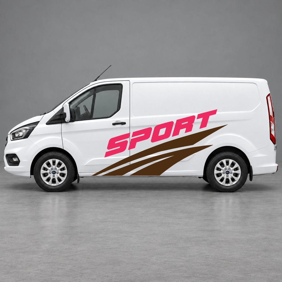 Ford Transit Custom Sport Twin Stripe Side Graphics in Brown & Pink
