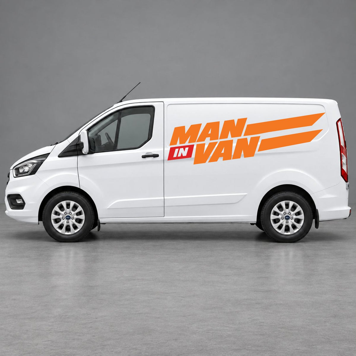 Ford Transit Custom Man in Van Side Stripes in Orange & Red
