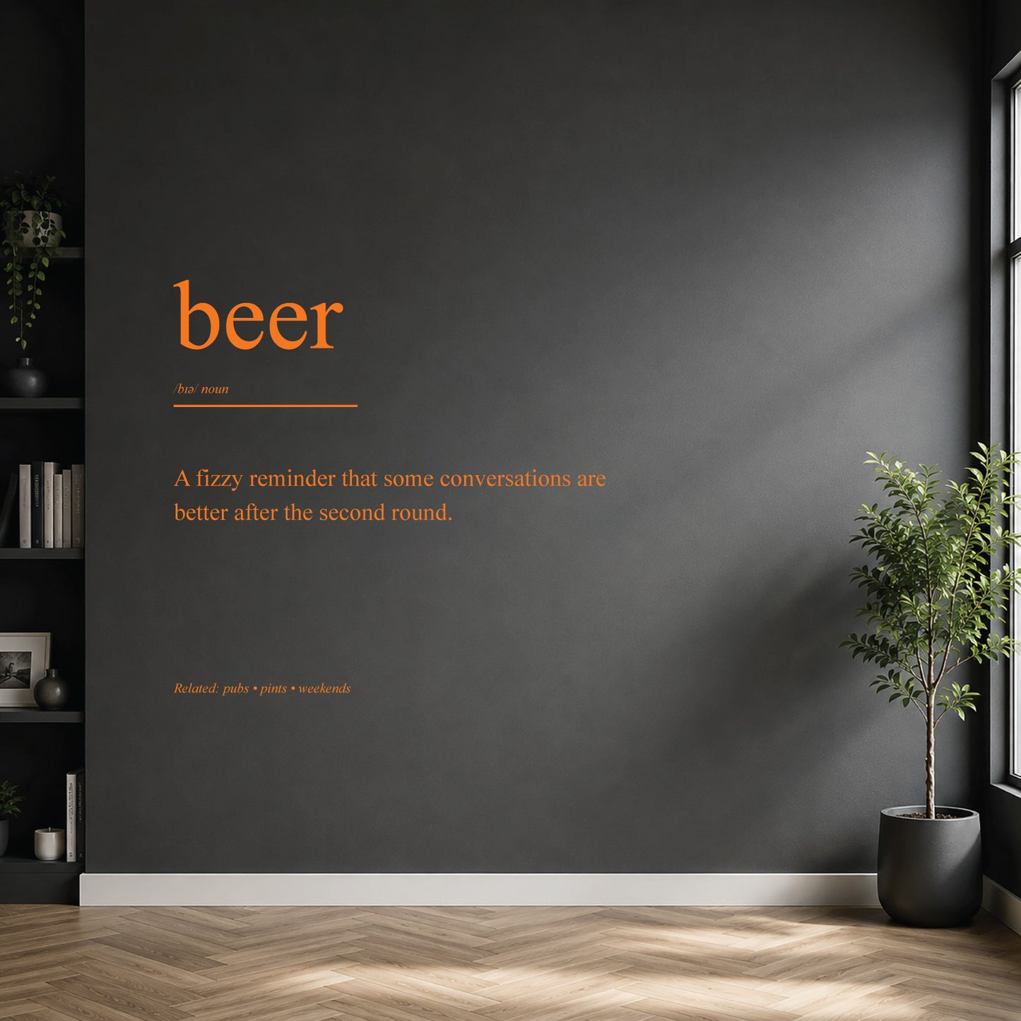 White beer dictionary definition wall sticker on a modern kitchen or home bar wall.