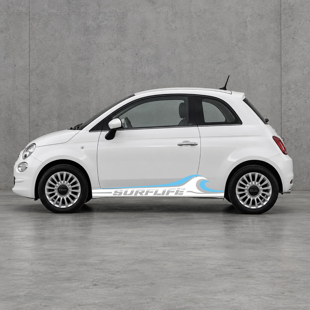 Fiat 500 Surf Life Side Stripes Kit - Pair Supplied in White & Light Blue