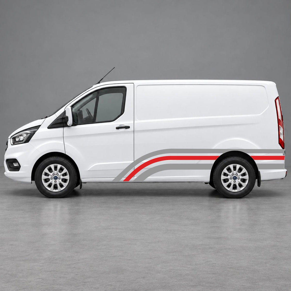 Ford Transit Custom Retro Triple-Arch Side Stripes in Grey & Red