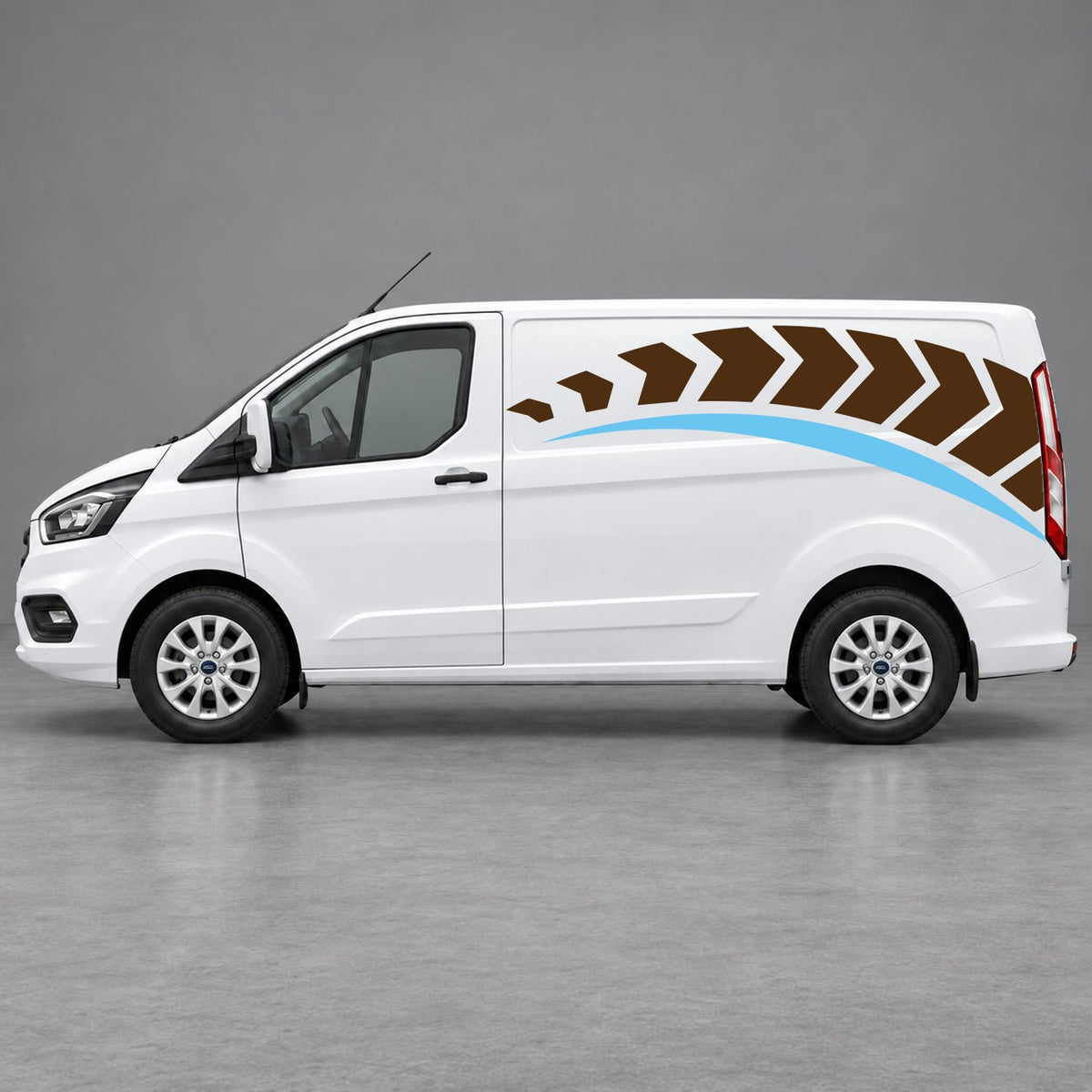 Ford Transit Custom Chevron Track Side Graphics in Brown & Light Blue