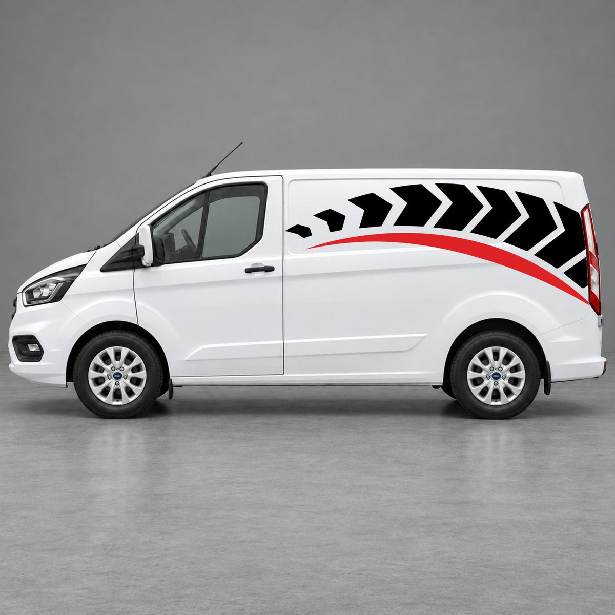 Ford Transit Custom Chevron Track Side Graphics in Black & Red