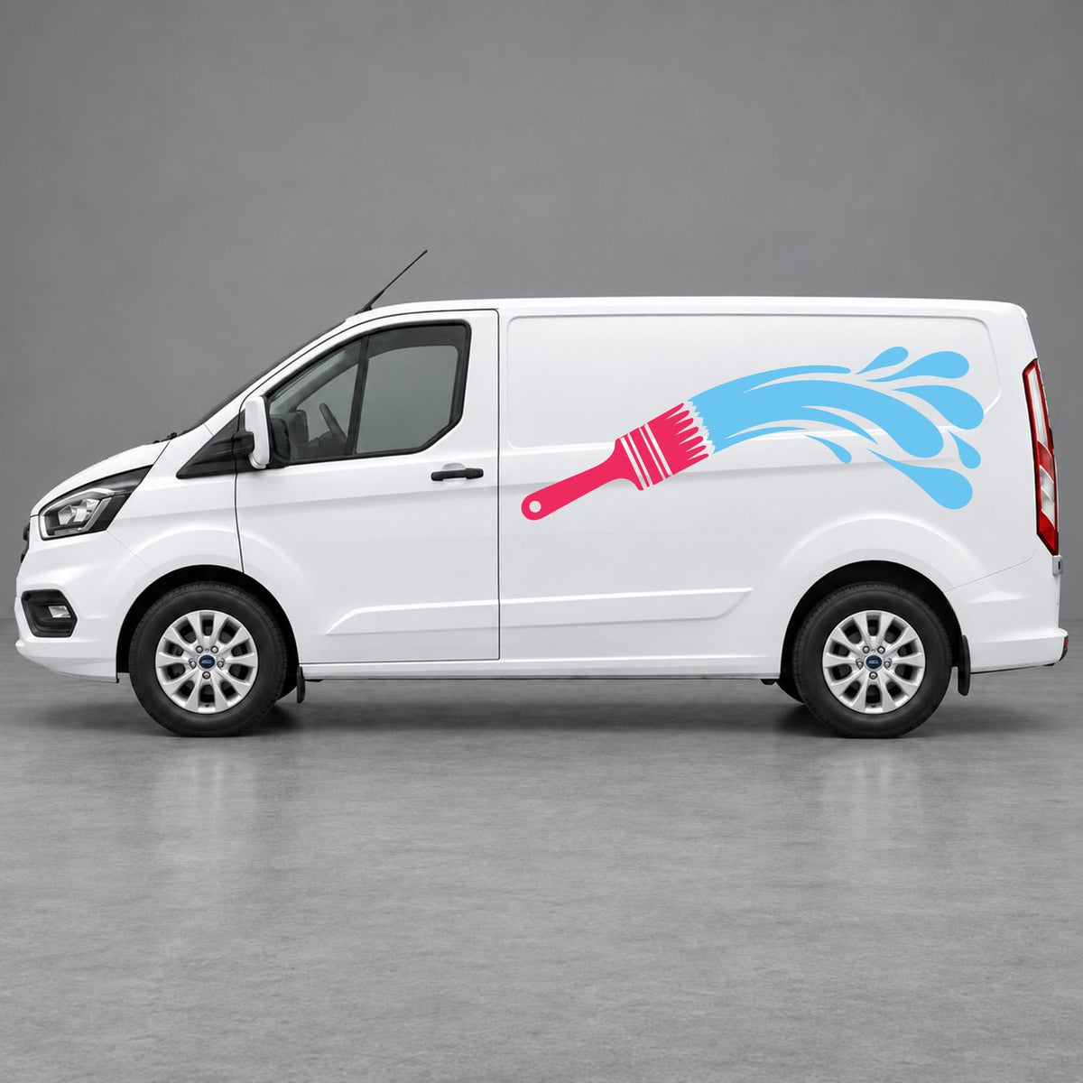 Ford Transit Custom Paintbrush Swoosh Side Graphics in Pink & Light Blue