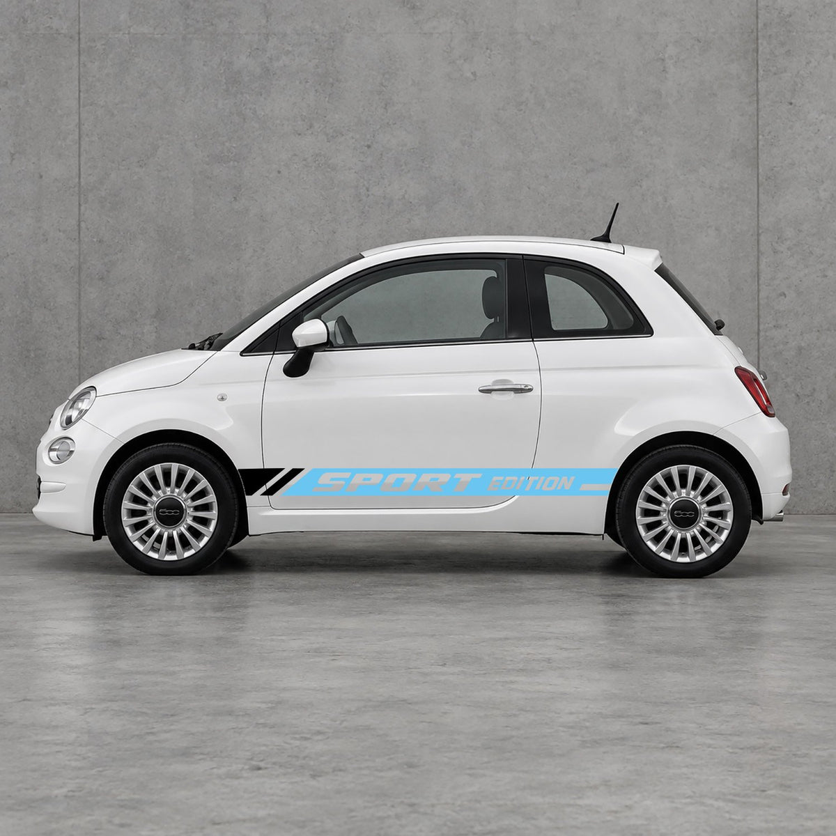 Fiat 500 Sport Edition Side Stripes Kit - Pair Supplied in Light Blue & Black