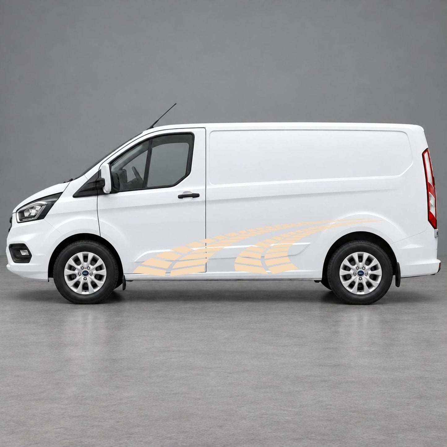Ford Transit Custom Curved Tyre Track Side Graphics in Beige