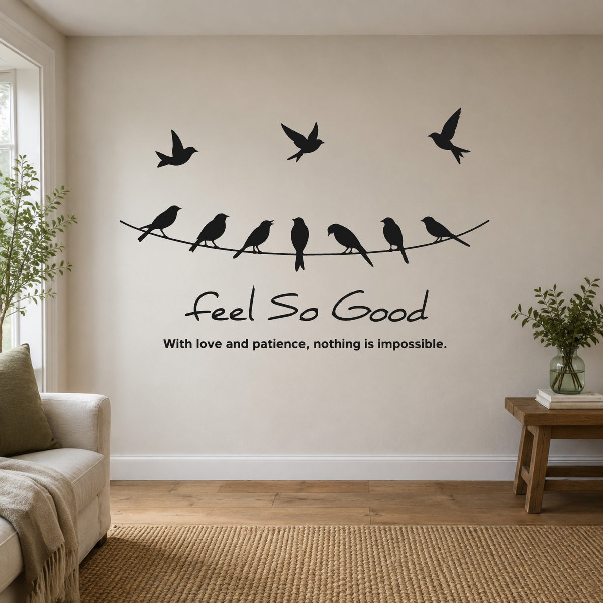 Birds on a Wire “Feel So Good” Wall Sticker - Black