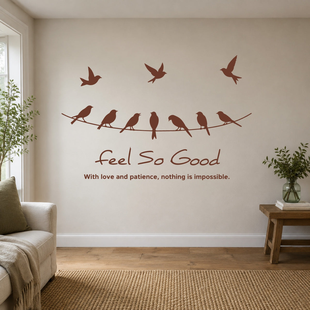 Birds on a Wire “Feel So Good” Wall Sticker - Brown