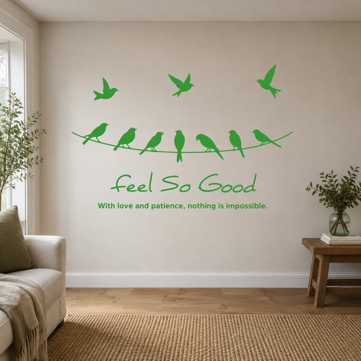 Birds on a Wire “Feel So Good” Wall Sticker - Green