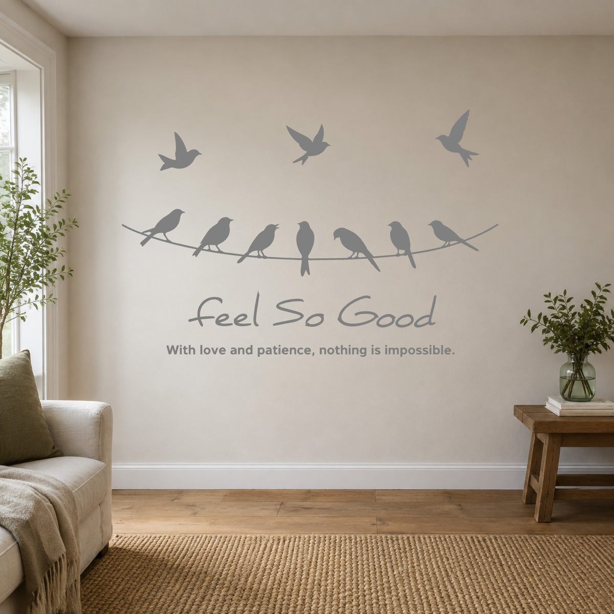 Birds on a Wire “Feel So Good” Wall Sticker - Grey