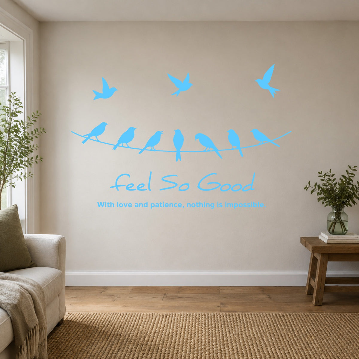 Birds on a Wire “Feel So Good” Wall Sticker - Light Blue