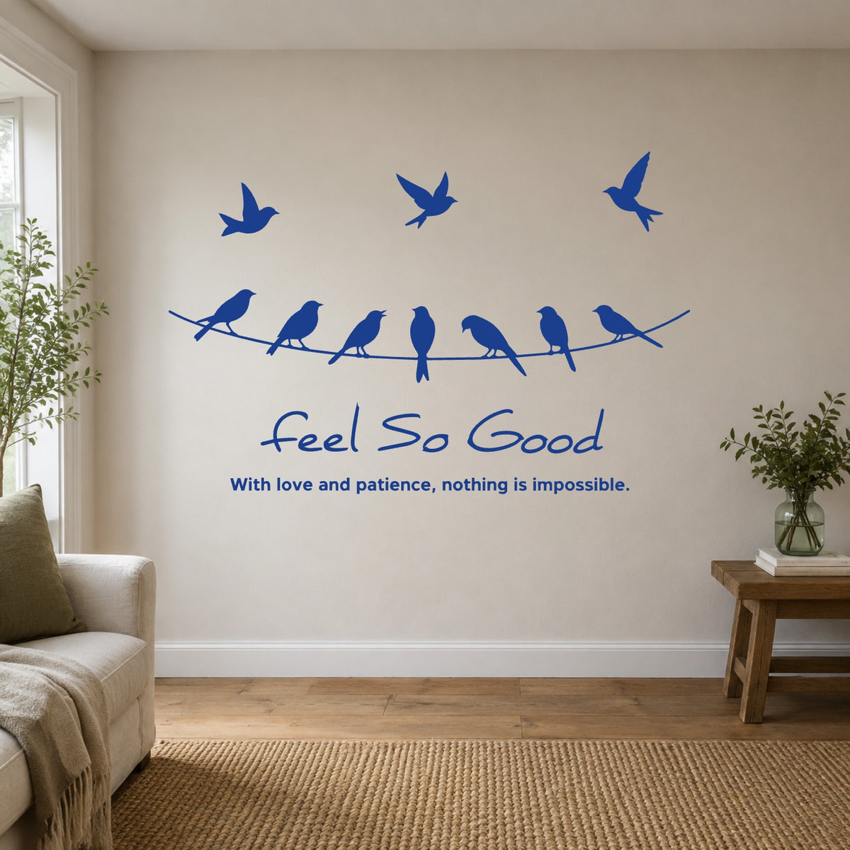 Birds on a Wire “Feel So Good” Wall Sticker - Navy Blue