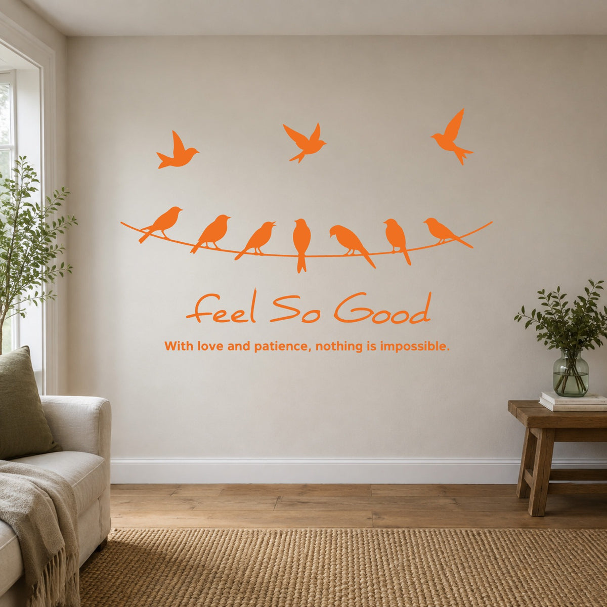 Birds on a Wire “Feel So Good” Wall Sticker - Orange