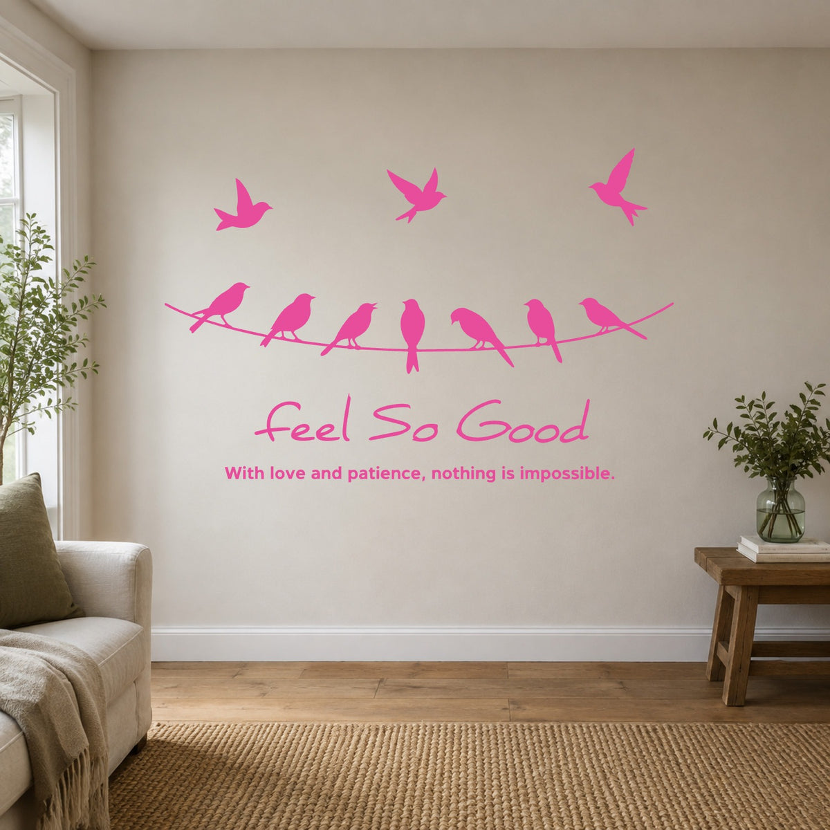 Birds on a Wire “Feel So Good” Wall Sticker - Pink